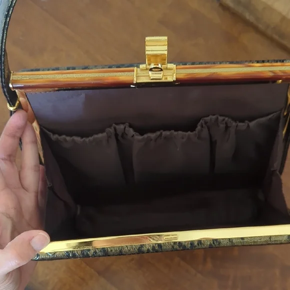 Vintage Brown Snakeskin Gold Accent Hardware Purse Rosettia - Picture 6 of 7